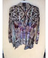 One World Kimono Women’s Medium Top Boho Duster Festival Cardigan Velvet - $27.62 CAD