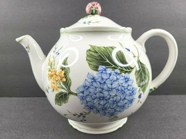 Princess House Vintage Garden Lidded Teapot 1475 Ceramic 8&quot; Hydrangea Floral Pot - £39.18 GBP