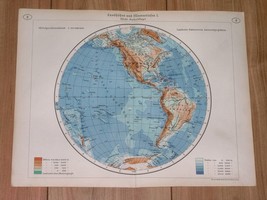 1938 Original Vintage Map Of The World Western Hemisphere America Caribb EAN - £13.43 GBP