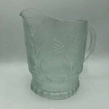 Indiana Glass Tiara Clear Ponderosa Pine 68 oz Frosted Textured Pitcher Vintage - $30.81