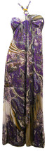 Ladies Halter Dress Beaded-Straps Full-Length Sundress Purple-Paisley Si... - £28.70 GBP