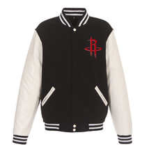 NBA Houston Rockets Reversible Fleece Jacket PVC Sleeves Patches Logo Black - £95.91 GBP