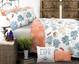 Lush Decor Blue And Coral Coastal Reef Quilt-Reversible 7 Pc., Full Queen - £107.71 GBP