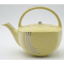 Vintage Hall 0519P 6-Cup Basket Teapot &amp; Lid Yellow, Silver Trim Made in USA - £42.05 GBP