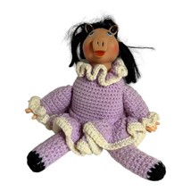 Vintage Hand Crochet Miss Piggy Purple Dress Pig With Hard Face Black Hair READ - £29.96 GBP