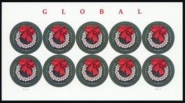 Evergreen Wreath Global Sheet of Ten Forever International Stamps Scott ... - $34.95