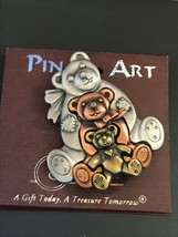 Estate Pin Art L Rassa Signed Tricolor Metal Teddy Bear Family Pin Brooch – mark - £13.20 GBP