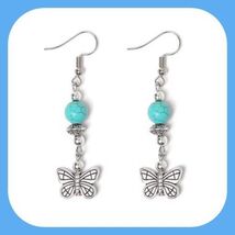 New Pretty Butterfly  Turquoise Bead Dangle Earrings - $7.00