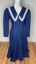 Vintage Gunne sax Jessica mcclintock collared button front dress Sz 9 Blue J1 - £77.63 GBP
