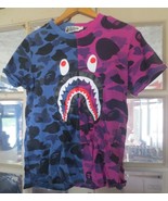 BAPE A Bathing Ape WGM Shark Jaw Camo T Shirt Blue Purple size M - $55.91