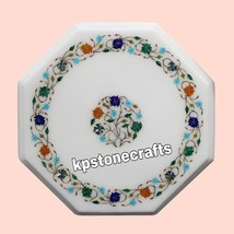 Handmade White Marble Octagonal Table Top with Multicolor Gemstone Inlay - £238.06 GBP