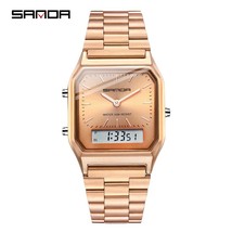 SANDA Men&#39;s Black Stainless Steel Watches Women Fashion LED Digital Clock Waterp - £31.68 GBP