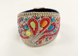 Boho Bracelet Multicolor Bead &amp; Stone Magnetic Wrap Gold Tone Clasp - $213.82 MXN