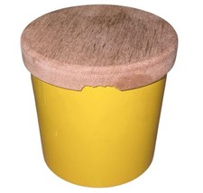 Vintage Yellow Enamel Canister & Pour Pot Set Wood Lid Mid-Century Kitchen MCM image 4