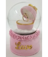 Gold Ring Box Snowglobe Love Pink Base Gold Bow Vintage - $18.95