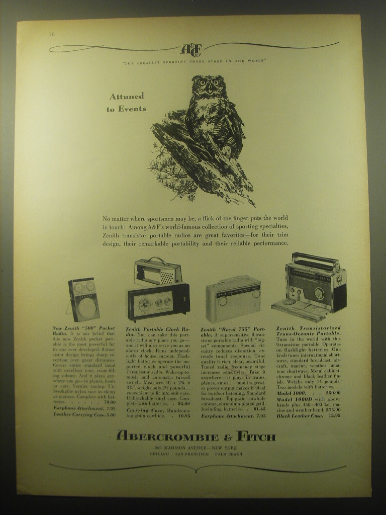 1959 Abercrombie & Fitch Zenith Radios Ad - 500 Pocket; Royal 755 - $14.99
