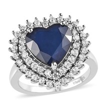 Sapphire Engagement Ring With CZ Gemstone, Heart Shape Wedding Jewelry For Her - £50.92 GBP