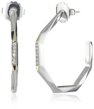 Kara Ross &quot;Geometric&quot; Size 35 mm White Sapphire Small Hoop Earrings - £312.43 GBP