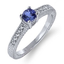 0.56 Ct Round Cut Blue Tanzanite 925 Sterling Silver Engagement Ring Sz 6 - £39.13 GBP