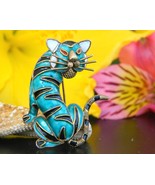 Vintage Tiger Cat Brooch Pin Enamel Alioto Adriana Italy 800 Silver - $84.95