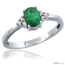 Size 8.5 - 14k White Gold Ladies Natural Emerald Ring oval 6x4 Stone Diamond - £189.50 GBP