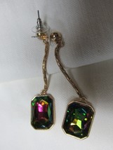 &quot;&quot;Colorful Large Rhinestone On A Chain&quot;&quot; - Pierced Earrings - £7.05 GBP