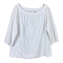 Liz &amp; Co white Boat Mack  summer Floral lace top 3/4 sleeve Loose Fit Size L - £19.71 GBP