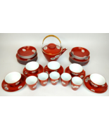 Noritake Nippon Toki Kaisha Japan Red Daisy Flowers Tea Pot Cup Bowls 34... - €213,46 EUR