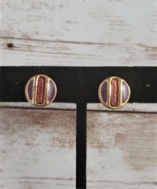 Vintage Clip On Earrings - Dainty Mauve, Burnt Orange, &amp; Gold Tone Circle - £9.39 GBP