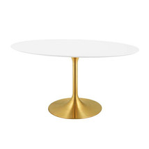 60&quot; White Oval Tulip Dining Table with Lacquered Wood Top and Gold Base - £828.37 GBP