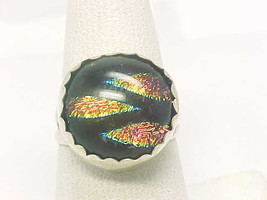 FOIL ART GLASS Ring in STERLING Silver - Artisan Crafted - SIze 7 - £59.95 GBP