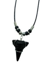 2 Black Shark Tooth Pendant Rope Necklace W Silver Beads 18 In Mens Womens JL567 - £7.61 GBP