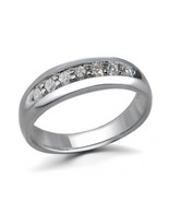 Sterling Silver Lab Diamond Cluster Ring Unisex 7-Stone Wedding Band Style - $179.99