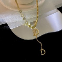 Design Sense MiSetting Zircon D Letter Pendant Long Necklace Winter Sweater Chai - £13.59 GBP