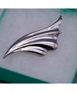 Feather Wave Leaf Brooch Pin M. Jent Signed Vintage Silver Tone - $186.54 MXN