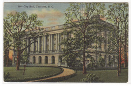 City Hall Charlotte North Carolina 1947 linen postcard - $5.94