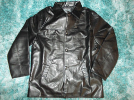 Mens Black long sleeve waist length jacket Black PU Leather jacket coat ... - $60.00