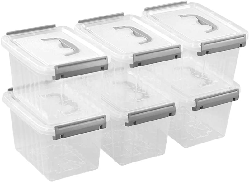 Primary image for Waikhomes Set of 6 Plastic Storage Containers, Small Latching Storage Box with H