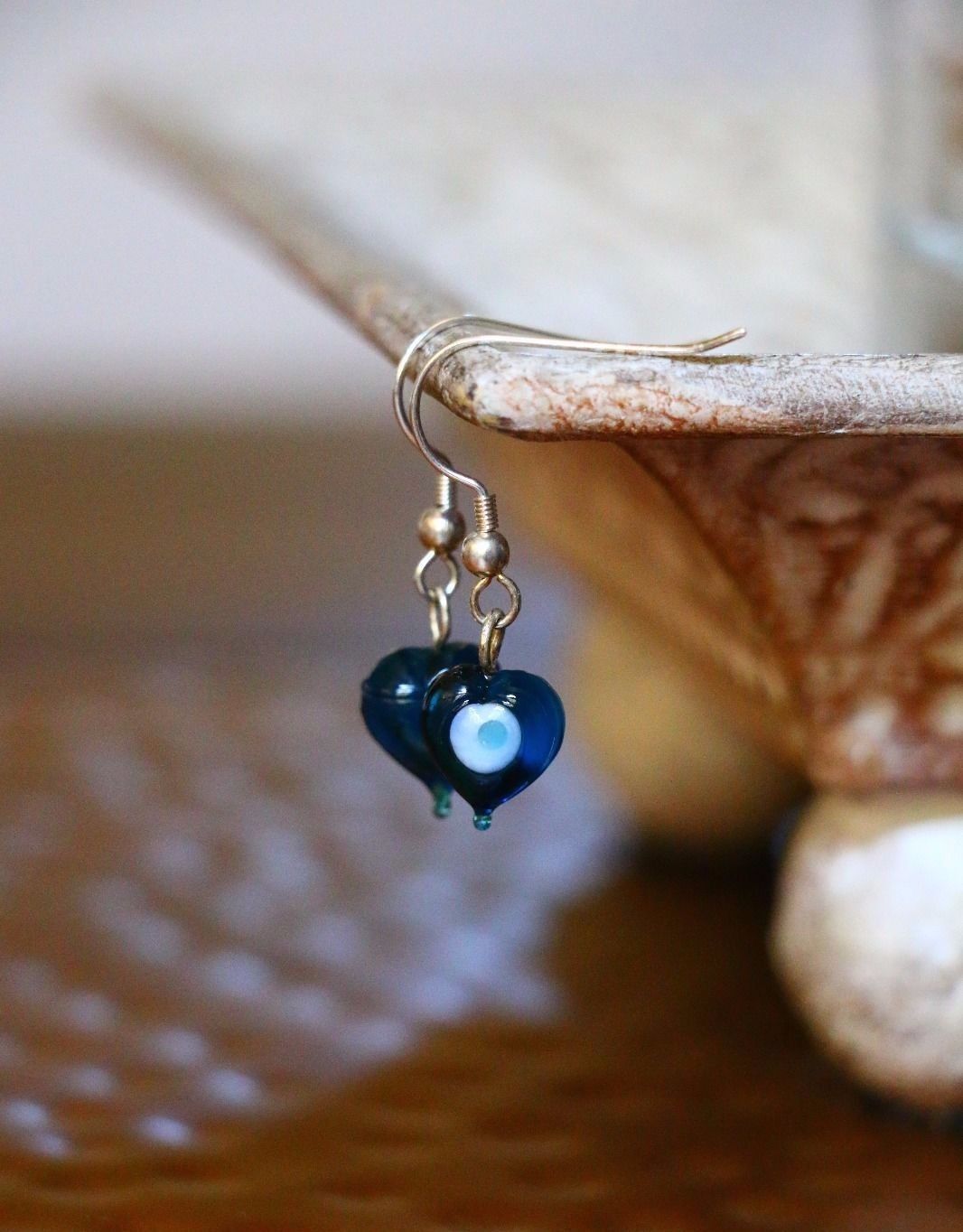 Blue & White Glass Heart Earrings Silver Women Pendant Jewelry Accessories New - £7.95 GBP