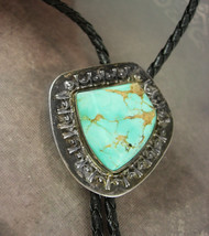 Sterling Turquoise Bolo Black Leather Tie Cowboy Indian native american Rodeo Bi - £153.59 GBP
