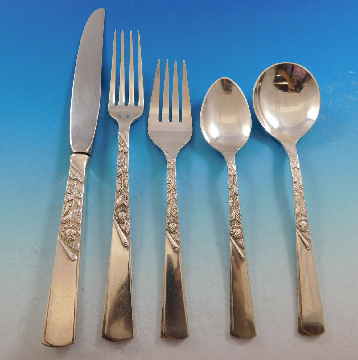 Primary image for Rose Motif by Stieff Sterling Silver Flatware Set for 8 Service 45 pieces