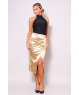 Champagne Beige Sexy Gathered Front Crossover Midi Skirt_ - £15.05 GBP