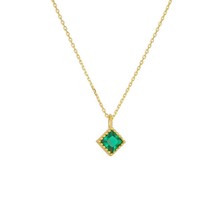 925 sterling silver single geometric square emerald zircon gold plated necklaces - £23.44 GBP