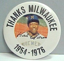 1970&#39;s HANK AARON pinback button MINT the real home run king - £5.99 GBP