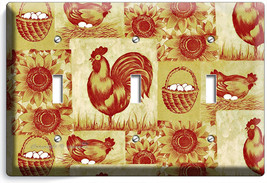 French Farm Rooster Hen Chicken Eggs Basket Triple Light Switch Wall Plate Cover - £13.06 GBP