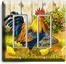 French Rooster Farm Chicken Chicks Double Gfci Light Switch Wall Plate Art Cover - £8.73 GBP