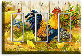 French Rooster Farm Chicken Chicks Triple Gfci Light Switch Wall Plate Art Cover - £13.10 GBP