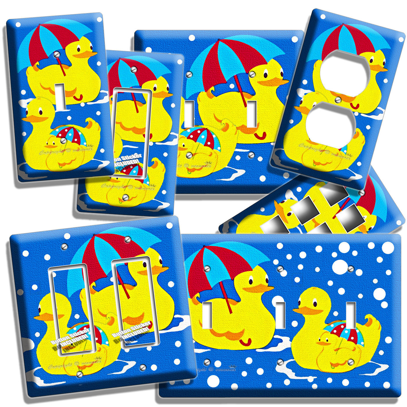 RUBBER DUCK SWIMMING UMBRELLA DUCK LIGHT SWITCH WALL PLATE OUTLET BATHROOM DECOR