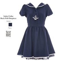 Authentic Sailor Collar Back Frill Onepiece Dress in Navy by Secret Honey Japan - £118.51 GBP