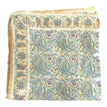 Large Paisley Gold Green Scarf Shawl Head Covering  Silk Fabric 42” Vint... - £22.05 GBP